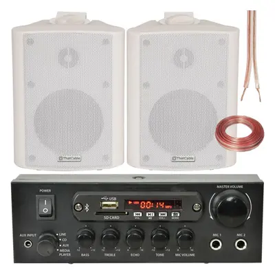 2x White Bluetooth Wall Speaker System 110W Bar Restaurant Wireless Amp HiFi Kit