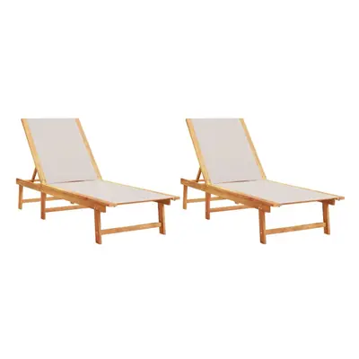 (grey, 2x sun lounger) vidaXL Sun Lounger Bed Outdoor Garden Recliner Solid Acacia Wood and Text