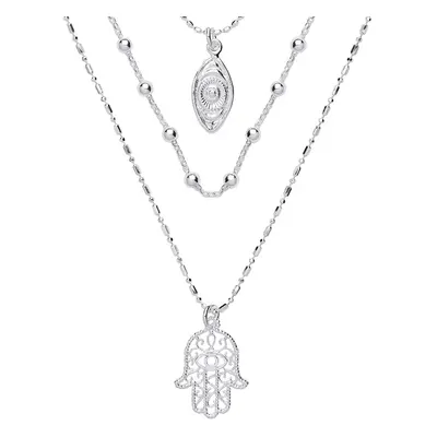 Jewelco London Ladies Sterling Silver Hamsa & Anti Evil Eye Bead Necklace inch - GVK293