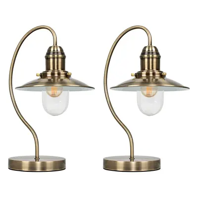 Pair of - Vintage Antique Brass Metal and Glass Fisherman's Style Lantern Touch Table Lamps