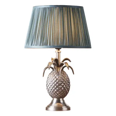 Table Lamp Pewter Plate & Fir Silk 60W E27 Bedside Light Base & Shade