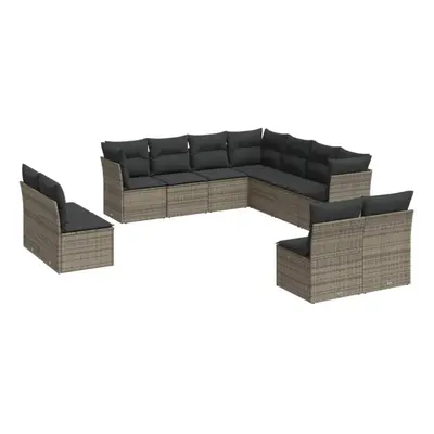 vidaXL Garden Sofa Set Piece with Cushions Outdoor Sofa Grey Poly Rattan