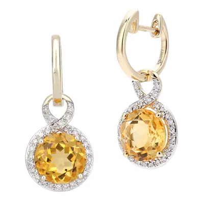 Jewelco London 9ct Yellow Gold Round 17pts Diamond Round 3.7ct Citrine Cocktail Drop Earrings - 