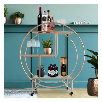 (Rose Gold, Large) Bar Cart Drinks Trolley Vintage Deco Halo Shelving