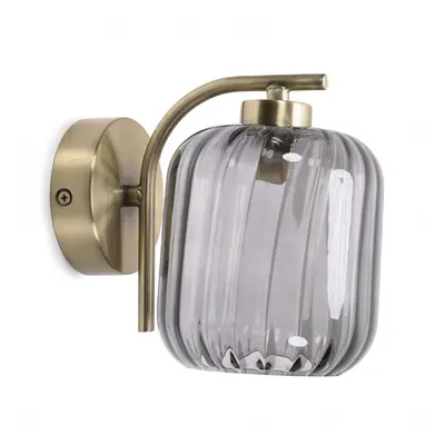 ValueLights Amelie Gold Stem Ribbed Glass Lamp Wall Light with Bulbs