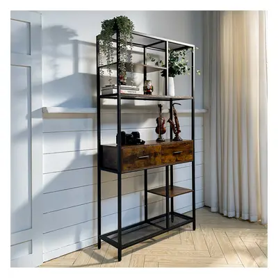 Retro Brown Hallway Entryway Storage Shelf Display Stand with Drawers