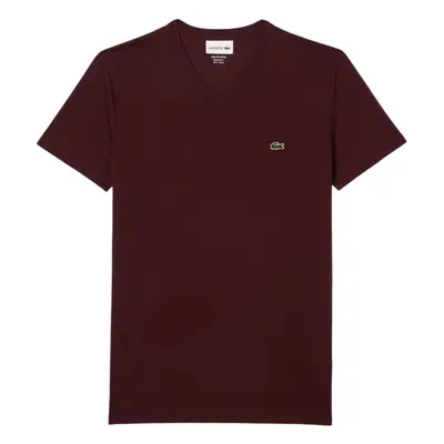 (Maroon, M) Lacoste TH6710 Mens V Neck T Shirt PIMA Summer Tee