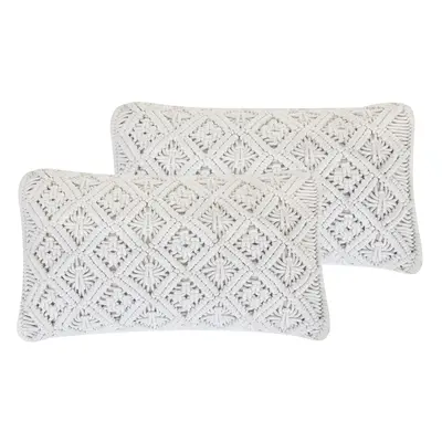 Set of Cushions ALATEPE Boucle x cm Geometric MacramÃ© White