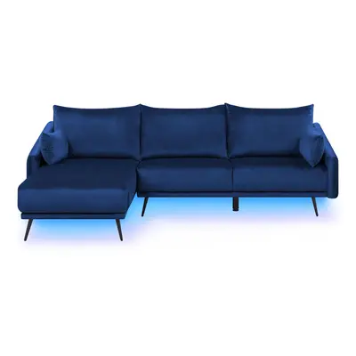 Corner Sofa with LED VARDE Velvet Navy Blue Right Hand