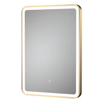 Rectangular LED Illuminated Touch Sensor Framed Mirror with Demister, 700mm x 500mm - Brushed Br