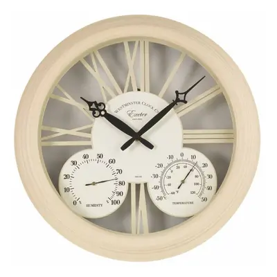 Exeter Wall Clock & Thermometer 38cm Garden Outdoor Indoor - Cream