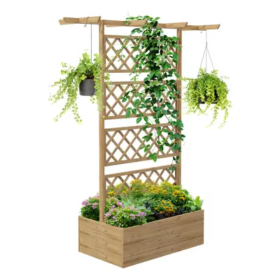 Outsunny Wooden Trellis Planter, Raised Garden Bed for Climbing Plants, Natural