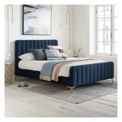 King Size Bed Frame Navy Birlea Charles Midnight Blue Fabric 5FT 150cm