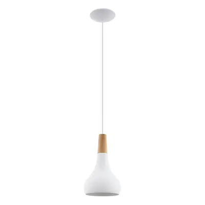 Pendant Ceiling Light Colour White Pear Shape Shade Brown Wood Bulb E27 1x60W