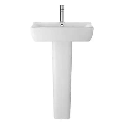 Alba Square Tap Hole Ceramic Basin & Full Pedestal, 550mm - Balterley