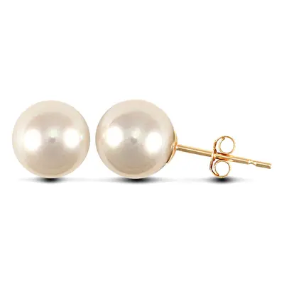 Jewelco London Ladies 9ct Yellow Gold Seawater Cultured Akoya Pearl Full Moon Stud Earrings 7.5-