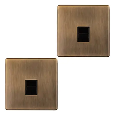 2 PACK Gang BT Telephone Master Socket SCREWLESS ANTIQUE BRASS Wall Face Plate