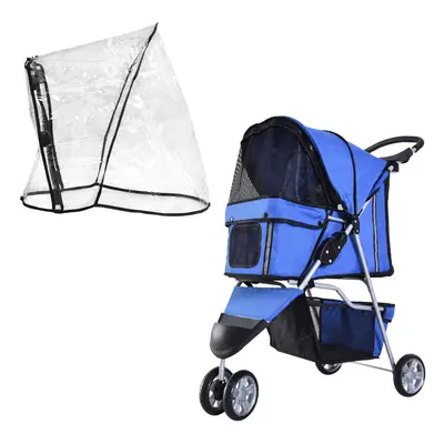 PawHut Dog Stroller W/ Cover, Folding Cat Pram Dog Pushchair for XS Dogs Blue