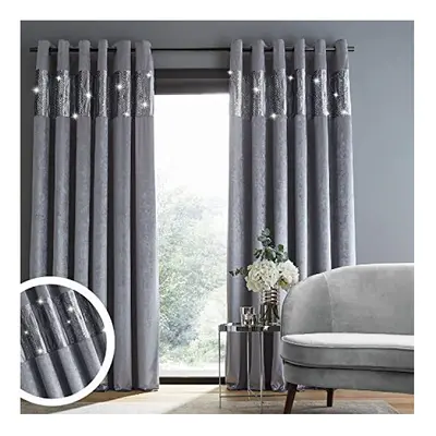 Catherine Lansfield Crushed Velvet Glamour Sequin 66x90 Inch Lined Eyelet Curtains Two Panels Gr