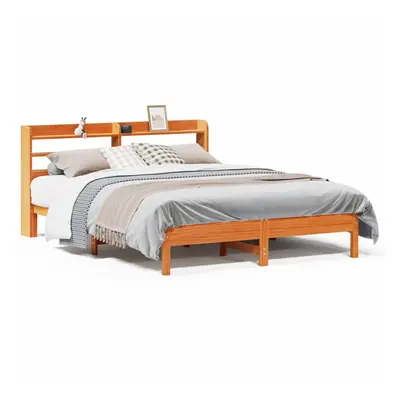 vidaXL Bed Frame with Headboard Bed Base Wax Brown 135x190 cm Solid Wood Pine