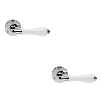 2x PAIR Porcelain Handle with Ringed Detailing 58mm Round Rose Polished Chrome