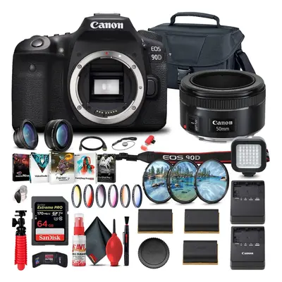 Canon EOS 90D DSLR Camera (Body Only) (3616C002) + Canon EF 50mm Lens + 64GB Card + Case + Filte