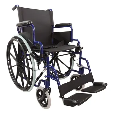 Lightweight Self Propelled Steel Transit Wheelchair - Foldable Design - Blue