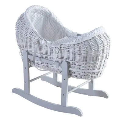 White Dimple White Pod Moses Basket with Rocking Stand Deluxe Grey