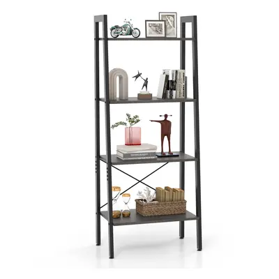 4-Tier Ladder Bookshelf Industrial Bookcase Storage Shelving Unit Anti Tipping