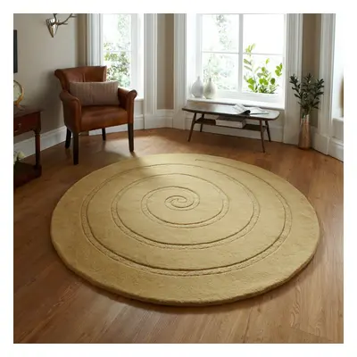 (180x180cm (Circle) ) Spiral Circular Round Wool Rugs in Gold 3D Effect Handmade Mats