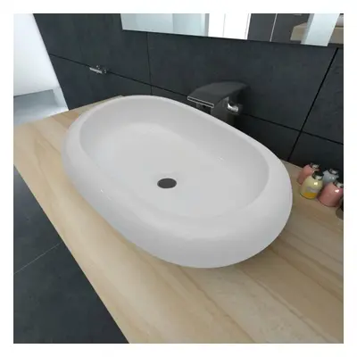 vidaXL Ceramic Basin Oval White Bathroom Washroom Sink Countertop Fixture