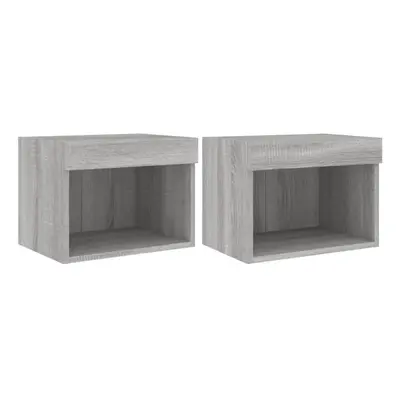 vidaXL Bedside Cabinets with LED Lights Wall-mounted Cabinet pcs Grey Sonoma