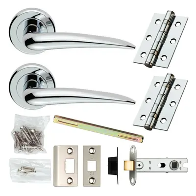 Door Handle & Latch Pack Chrome Straight Tapered Bar Screwless Round Rose