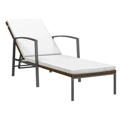 vidaXL Garden Sun Lounger Sunbed with Cushion Recliner Chair Grey Poly Rattan