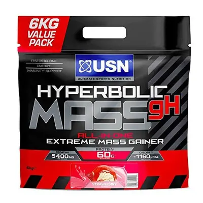 Hyperbolic Mass Strawberry 6kg High Calorie Mass Gainer Protein Powder for Fast Muscle MassWeigh