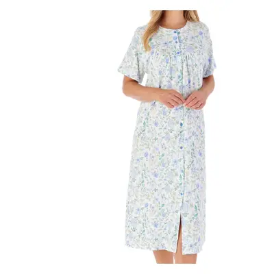 (Blue, UK 20/22) Slenderella Ladies Button Down Jersey Cotton Floral Nightdress