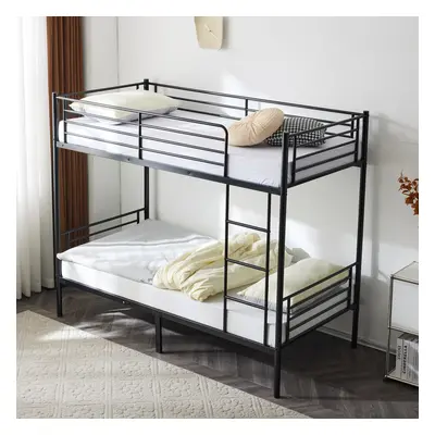 Twin Size Bunk Bed Metal Bed Frame for Kids with Stairs & Guardrail