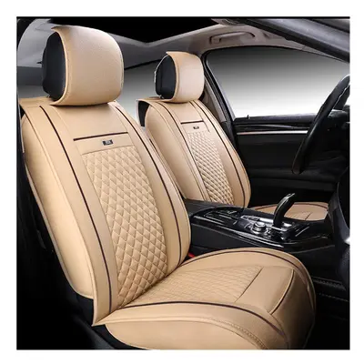 (Beige) Universal Car Seat Cover 3D Breathable PU Leather Pad Mat for Auto Chair Cushion