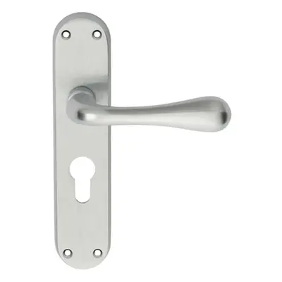 PAIR Smooth Round Bar Handle on Euro Lock Backplate x 40mm Satin Chrome