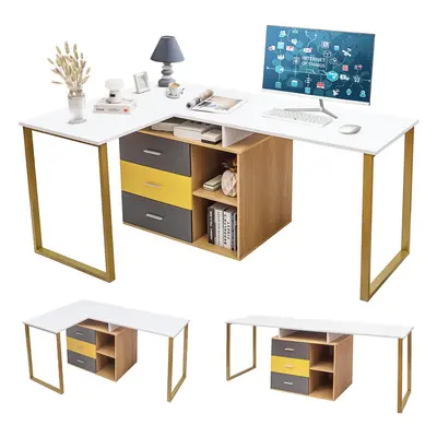 220cm Computer Desk Space-saving L-shaped Writing Desk w/ Drawers