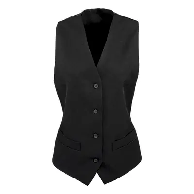 (2XL, Black) Premier Womens/Ladies Lined Polyester Waistcoat / Bar Wear / Catering (Pack of 2)