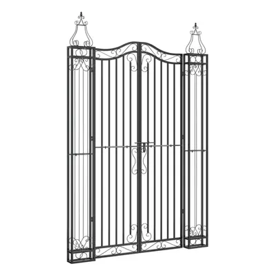 vidaXL Garden Gate Driveway Gate Fence Panel 121x8x180 cm Black Wrought Iron