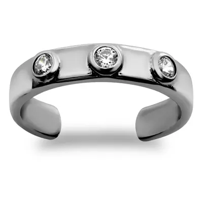 Jewelco London Ladies 9ct White Gold White Round Brilliant Cubic Zirconia Trilogy Band Toe Ring 