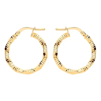 Jewelco London Ladies Yellow Gold-Plated Sterling Silver Square Tube Twist Ribbed Hoop Earrings 