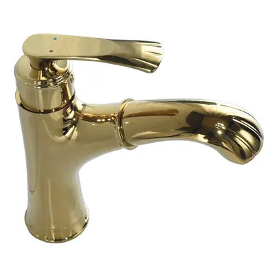 (Gold) Copper Bathroom Basin Faucet Pull Out Spring Sprayer Tap Hot and Cold Water Single Hole D