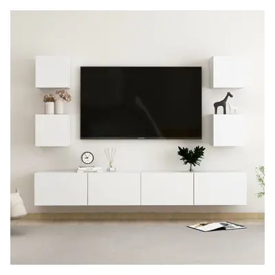 vidaXL TV Cabinet Set Piece White Chipboard Home Furniture TV Stand Cabinet