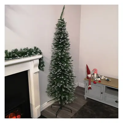 2m (6.5ft) Premier Pencil Style Slim Flocked Christmas Tree in Green