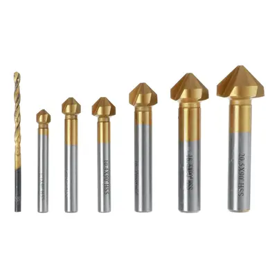 7pcs 5-10mm HSS Titanium Coated M6 Countersink Drill Bit Flute Chamfer Degree Chamfering End Mil