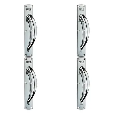 4x Curved Right Handed Door Pull Handle Engraved with 'Pull' Polished Chrome