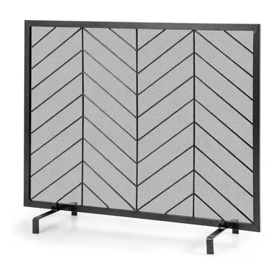 Fireplace Mesh Screen Single Panel Fire Spark Guard w/ Feet Detachable